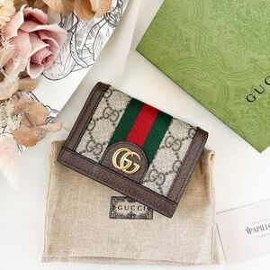 Gucci Ophidia Beige and Brown Small Wallet Card Holders